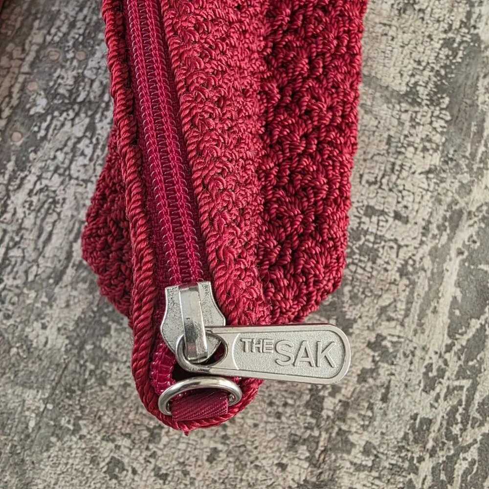 The Sak Original Garnet Red Crocheted Zip Pouch Mini Bag